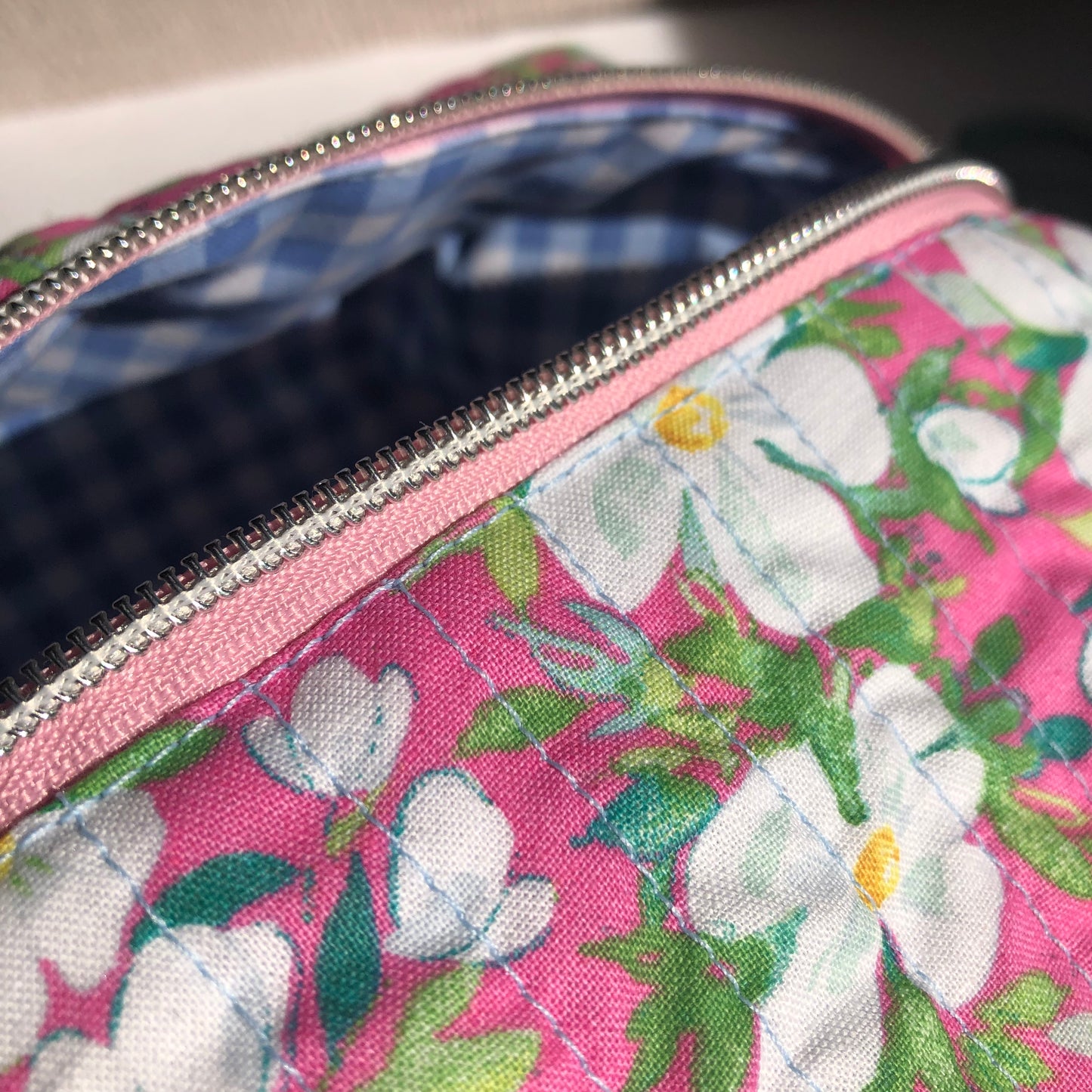 Updo Quilted Floral Cosmetic Bag